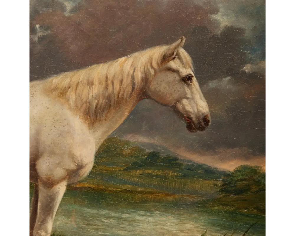 George Gildley Palmer (British, 1830-1905), Painting of a White Horse in Landscape, 1869 

Oil on canvas laid down to board. 

Signed 