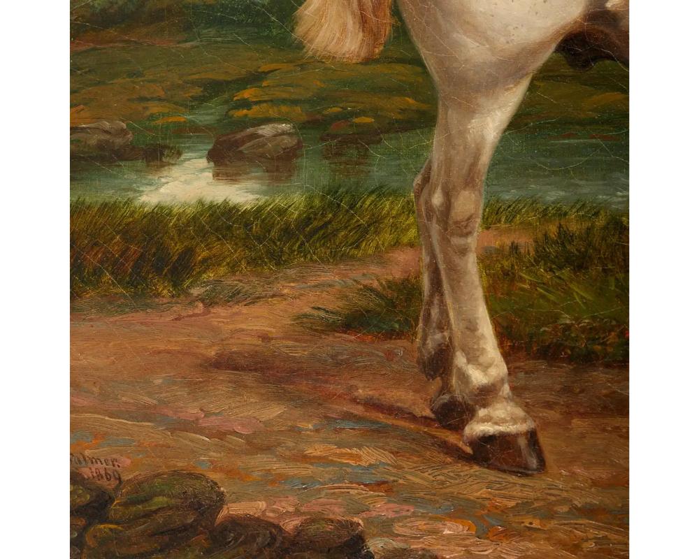 Unknown George Gildley Palmer 'British, 1830-1905', a White Horse in Landscape 1869 For Sale