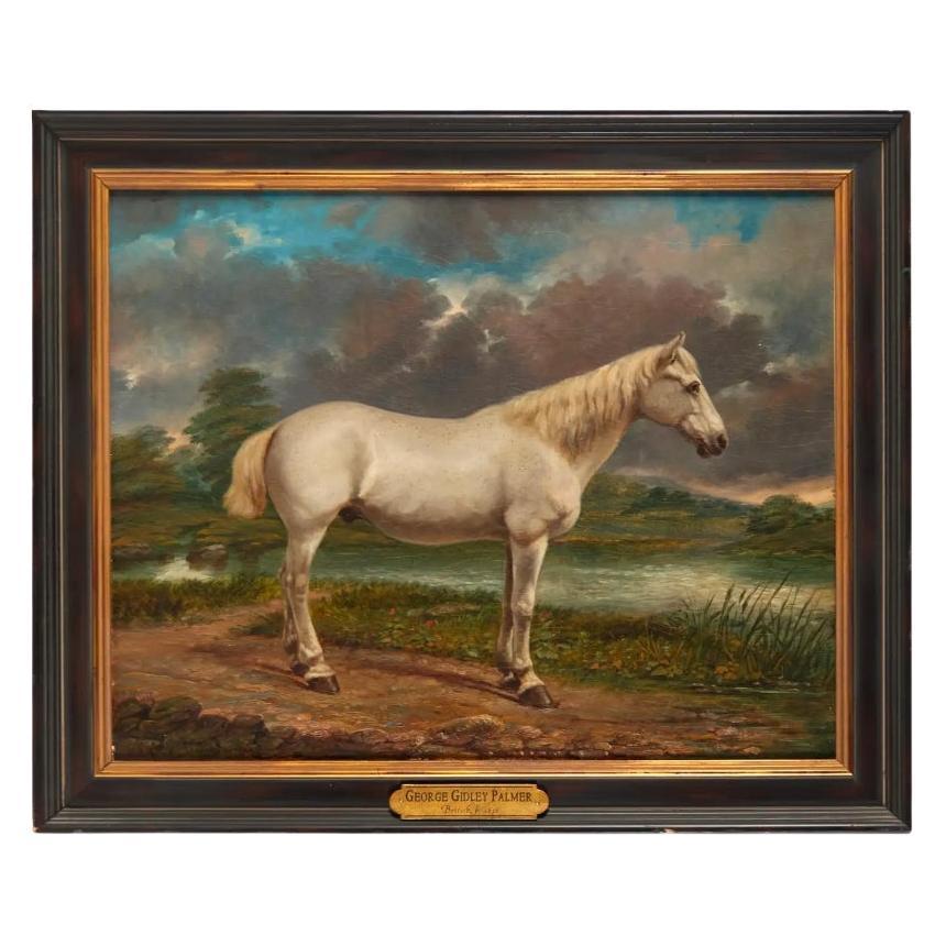 George Gildley Palmer 'British, 1830-1905', a White Horse in Landscape 1869 For Sale