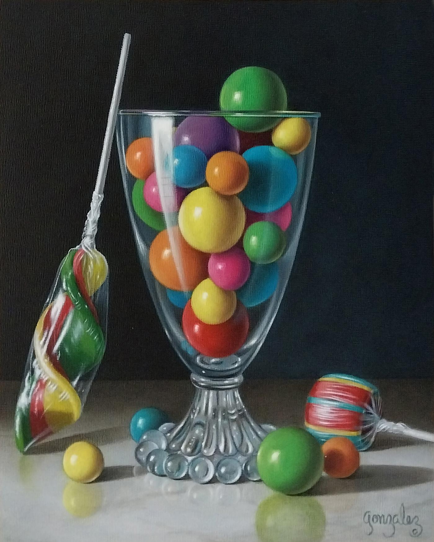 Still-Life Painting de George Gonzalez - Gominolas y piruletas