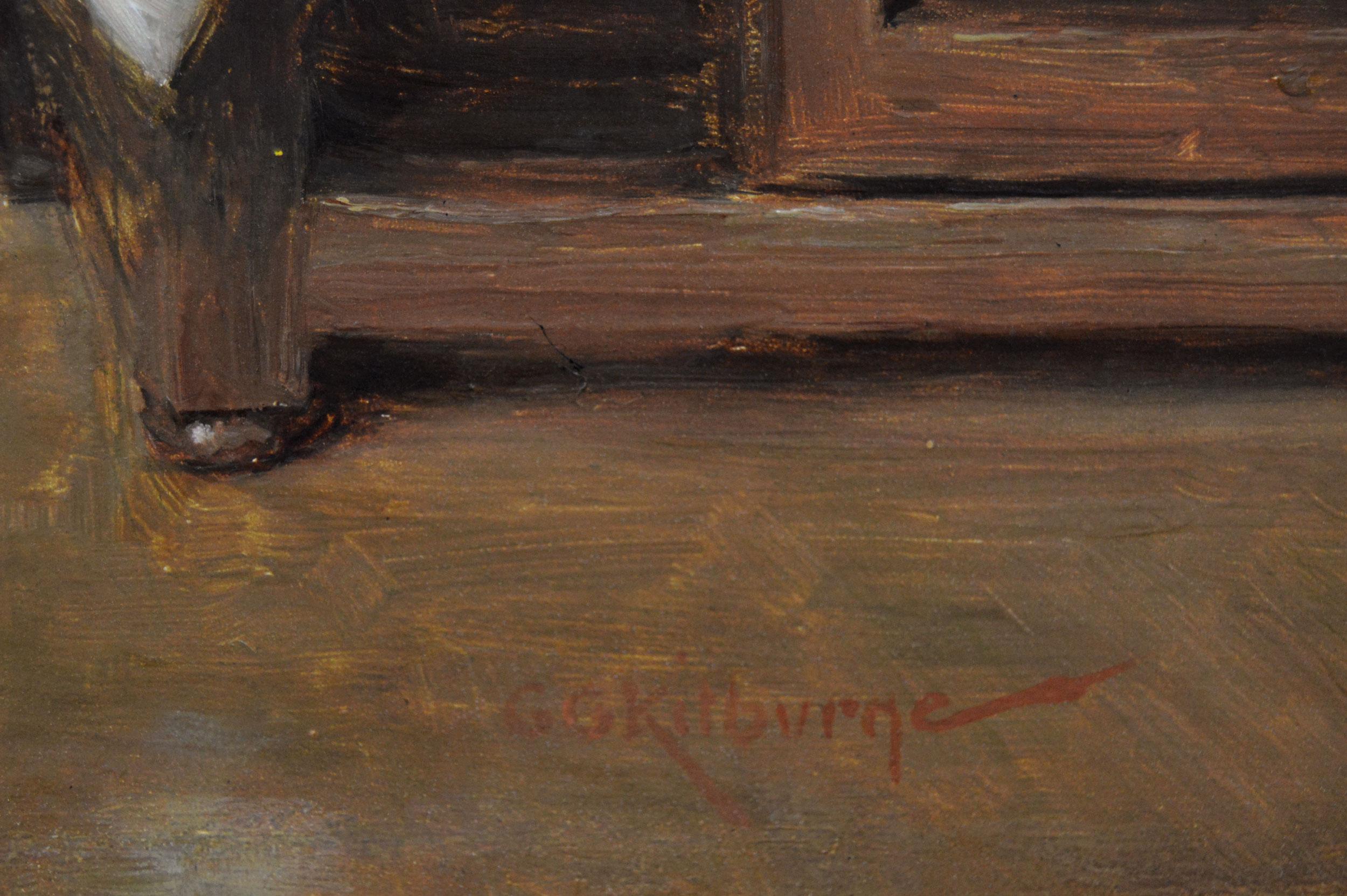 19th Century genre oil painting of man & woman with a greyhound For Sale 2