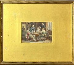 Cavaliers in Tavern Interior Playing Cards (Cavalieri in una taverna) Raffinato dipinto vittoriano ad acquerello