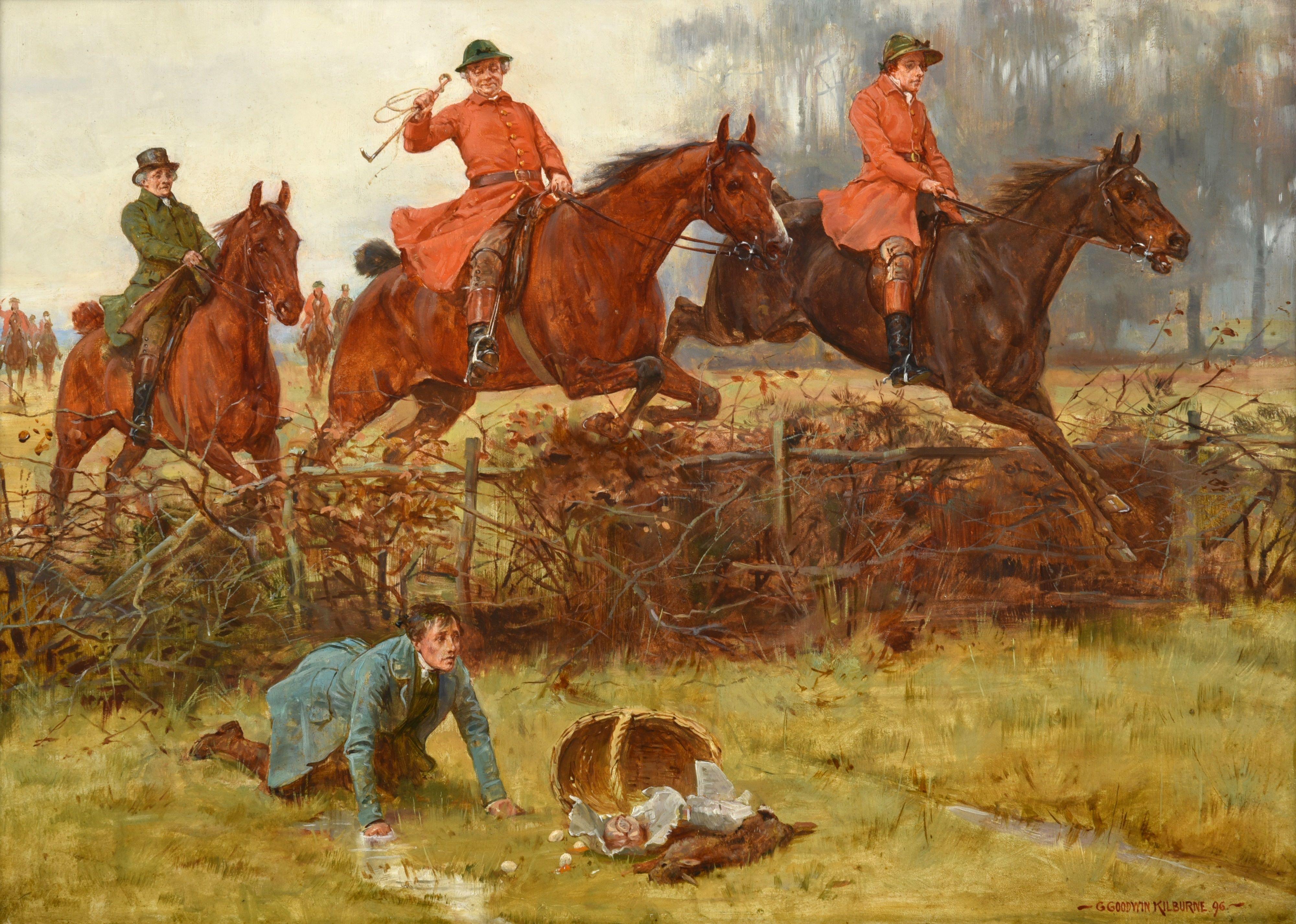 George Goodwin Kilburne scena di caccia con cavallo/equino Paesaggio ad olio del XIX secolo in vendita 1