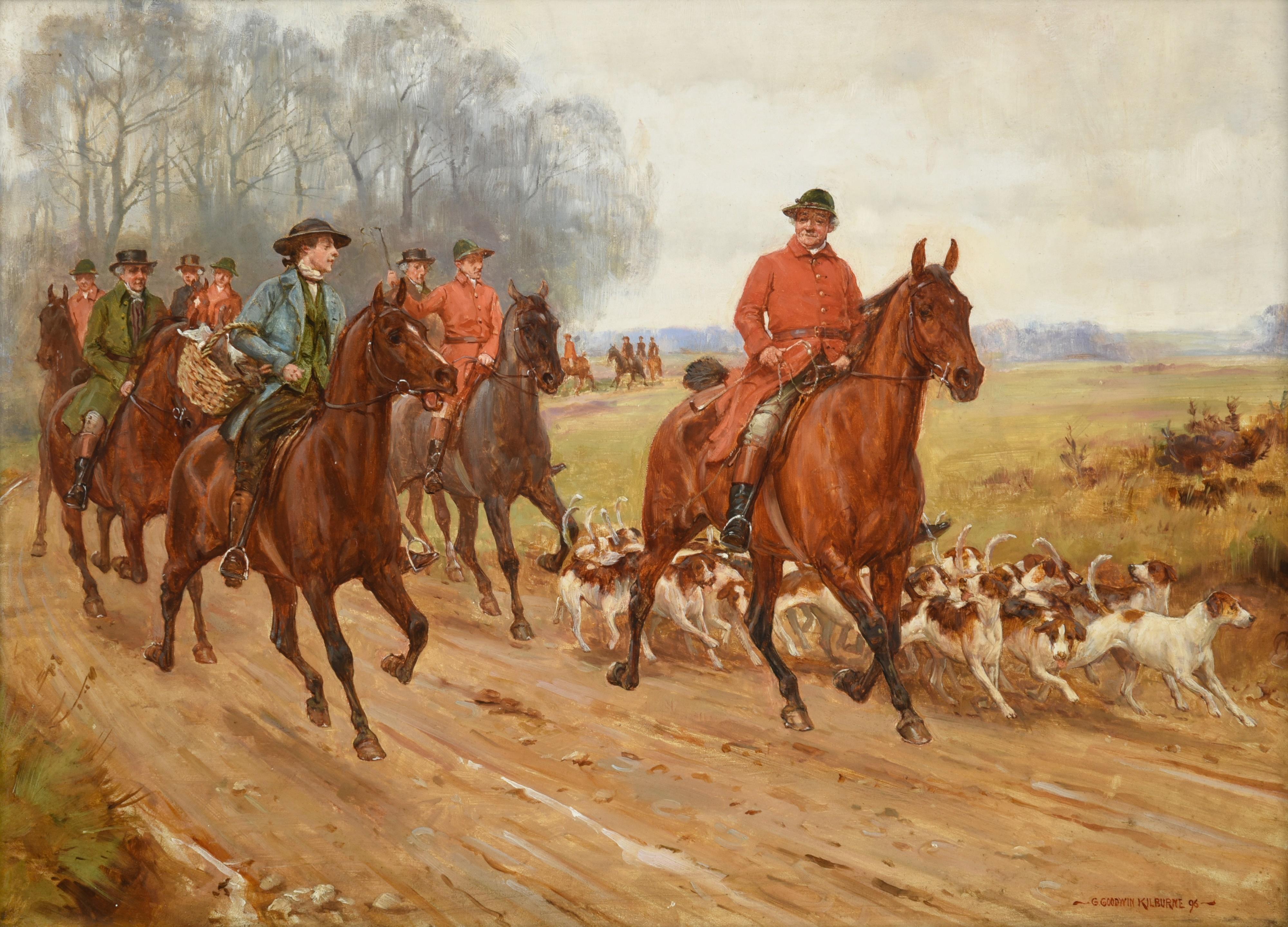 George Goodwin Kilburne, oil landscape horse/equine hunting scene 19th century For Sale 1