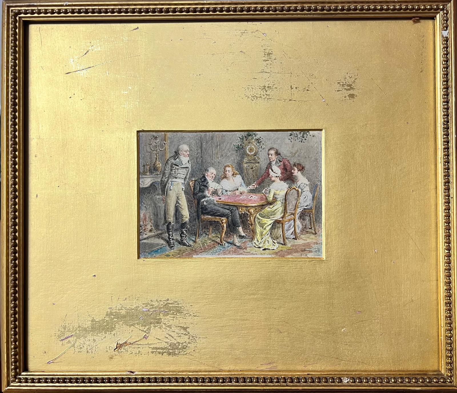 Elegante georgianische Familie im Grand Interior-Spielspiel mit Karten, signiertes Gemälde – Painting von George Goodwin Kilburne