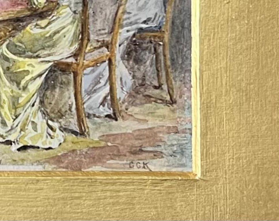 Peinture de famille géorgienne élégante dans un grand intérieur en train de jouer au jeu de cartes signée - Victorien Painting par George Goodwin Kilburne