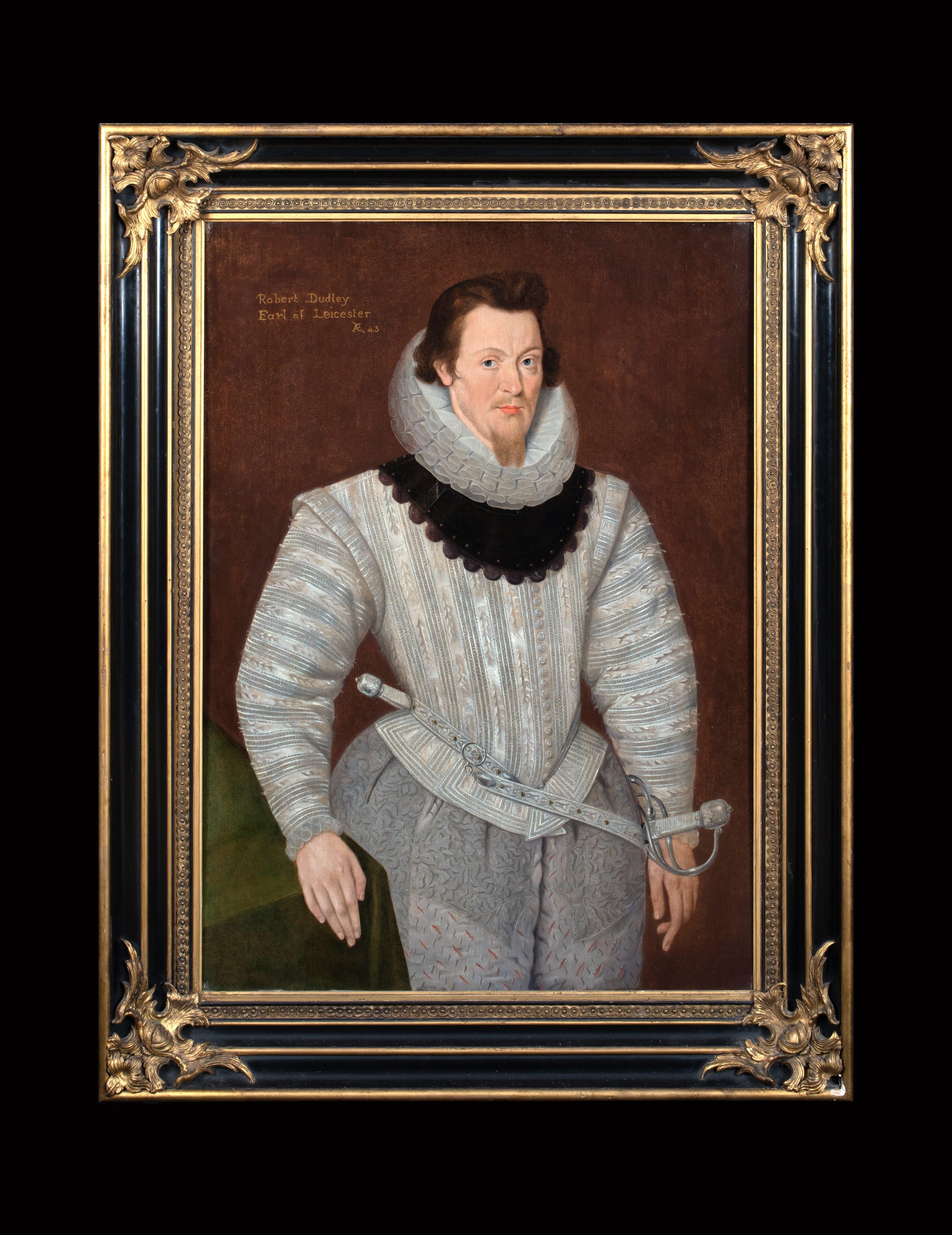 Portrait Identified As Robert Dudley, 1st Earl of Leicester - Painting by George Gower