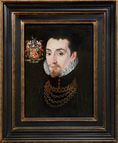 Portrait of an Elizabethan Gentleman, Edmund Huddleston Dated 1562, oil on panel