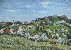 Vintage British impressionist Springtime with blossom in the English countryside