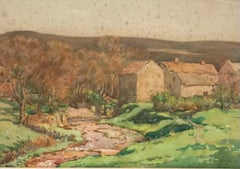 Fine Antique British Painting, West Scrafton Coverdale Yorkshire Dales, 1916