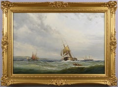 19th Century marine oil painting of ships on the Solent off the Isle of Wight