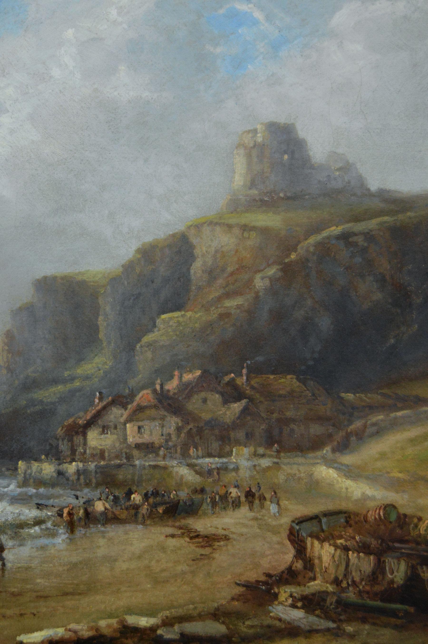 George Gregory
britisch, (1849-1938)
Fischerboote an der Küste
Öl auf Leinwand, signiert und datiert 1880
Bildgröße: 11,25 Zoll x 17,25 Zoll 
Größe einschließlich Rahmen: 17,25 Zoll x 23,25 Zoll

Eine gut ausgeführte Seelandschaft mit Fischerbooten