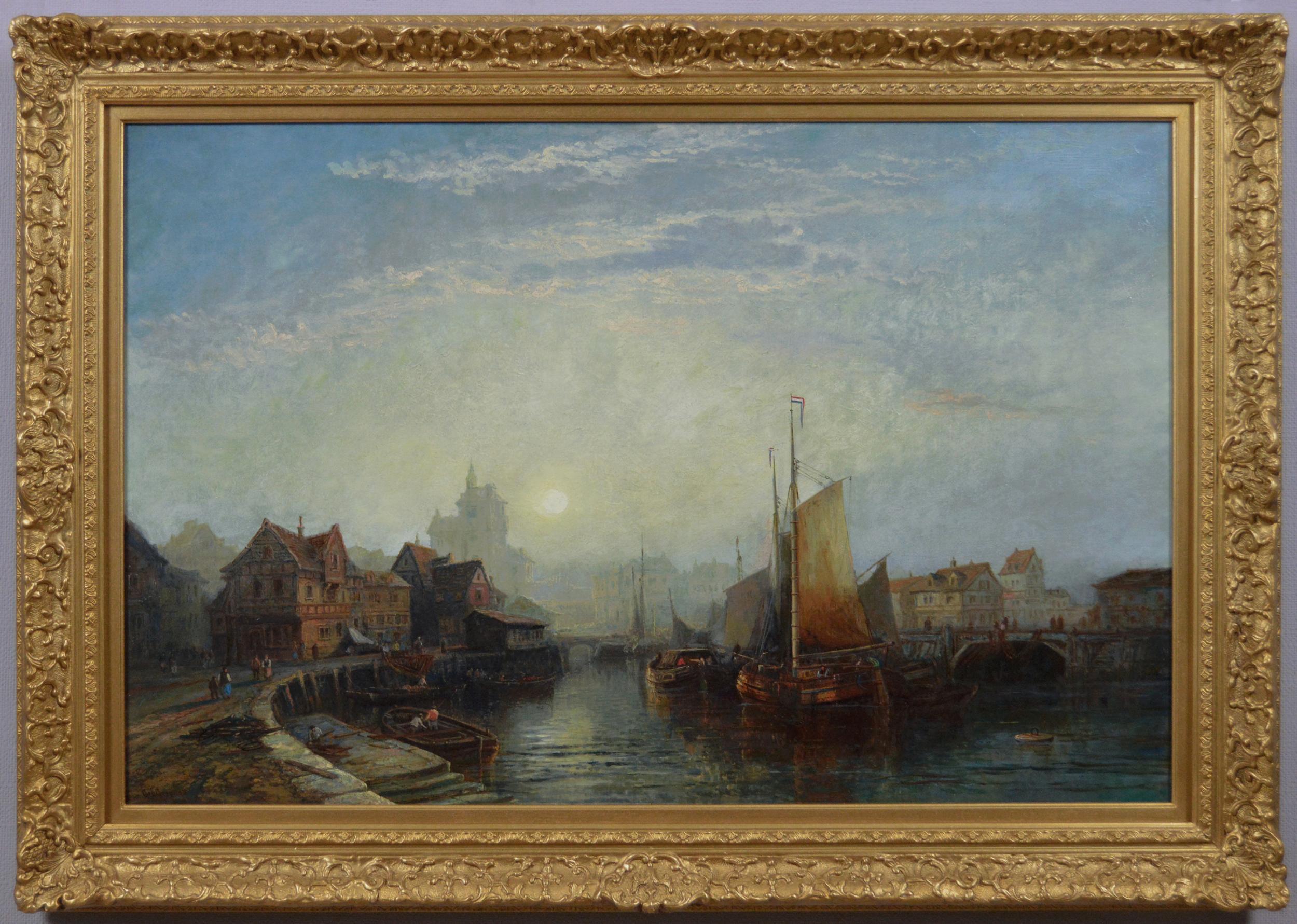 Julius Hintz A Breezy Day Off Dover Harbour Large Oil Painting