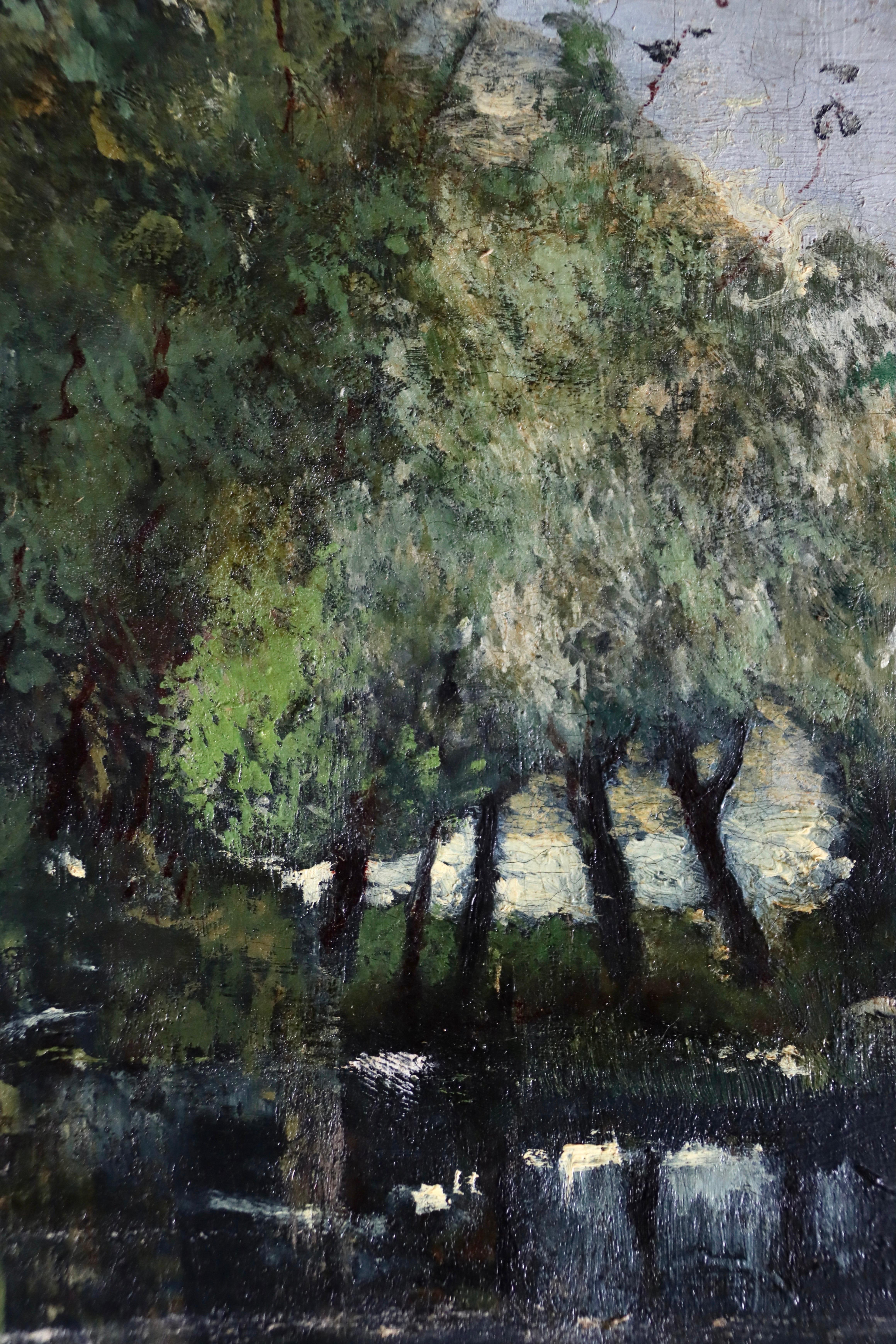 Cuadro australiano - escocés del siglo XIX de una dama paseando por un bosque

Nuestro cuadro es un bello y típico ejemplo de las obras de George Grosvenor Thomas. Este apacible paisaje representa a una dama paseando alrededor de un estanque en un
