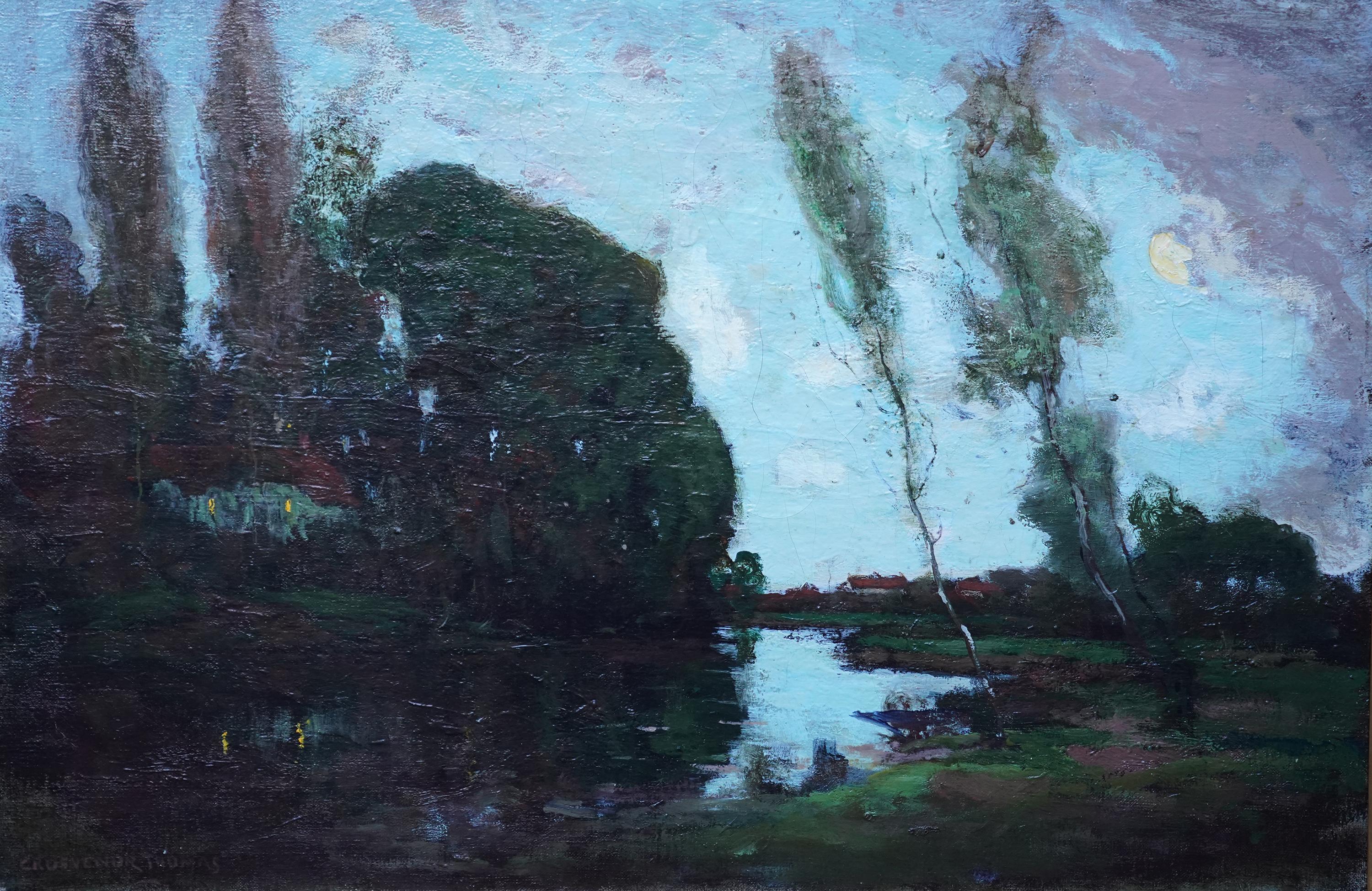 River Landscape - Scottish Glasgow Boys 1900 Impressionist art oil painting  - Painting by George Grosvenor Thomas