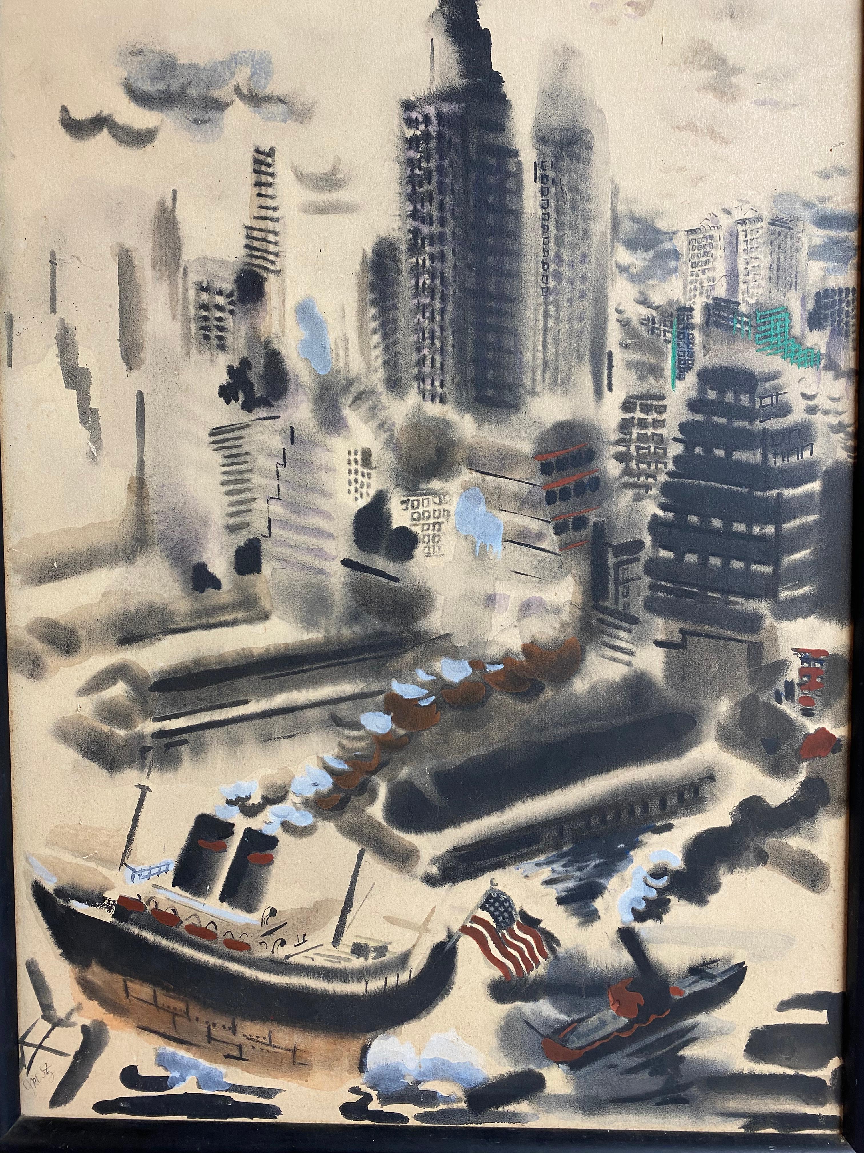 Mid-Century moderno Stampa litografica offset di George Grosz Manhattan, 1960 in vendita