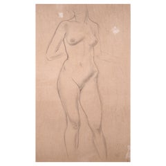 George Grosz, crayon et fusain sur papier, nu (femme) signé