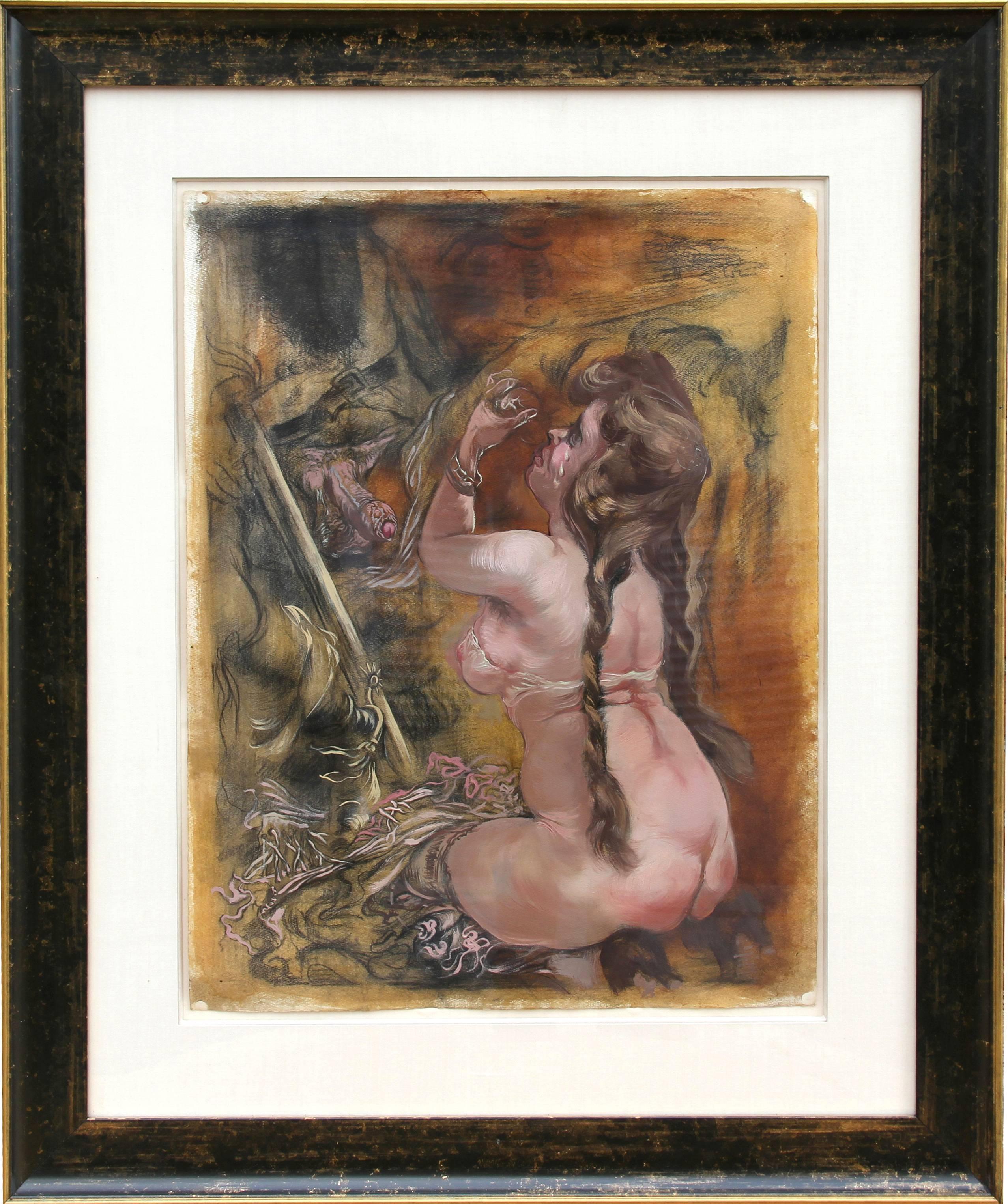 Artist:	George Grosz, German (1893 - 1959)
Title: Aroused	
Year: 1940 
Medium: Oil on Paper, signed l.r.
Paper Size: 24 x 18 in. (60.96 x 45.72 cm)
Frame Size: 36 x 30 inches 

Provenance: Estate of Artist 
Estate Stamped on Verso UC 335-30