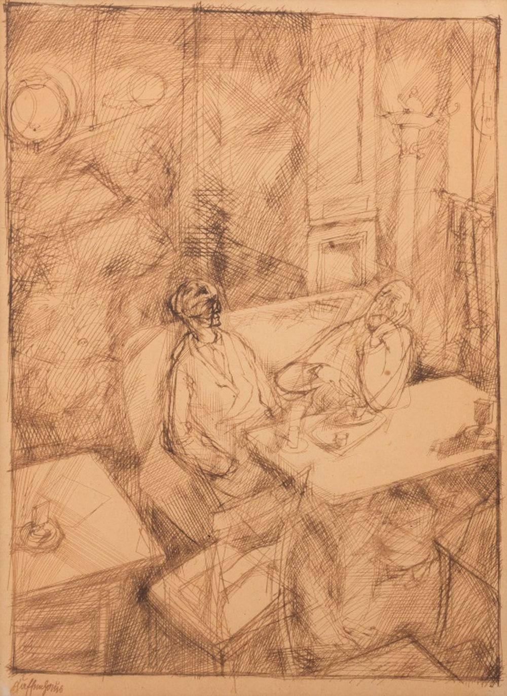 „Kaffeehaus (Cafe des Westens)“ – Painting von George Grosz