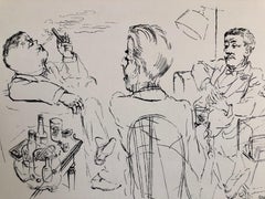 1936 Lithograph After Dinner Drinks, Scotch, Cigars Small Edition Weimar Germany