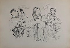 1936 Lithograph After Dinner Drinks, Scotch, Cigars Small Edition Weimar Germany