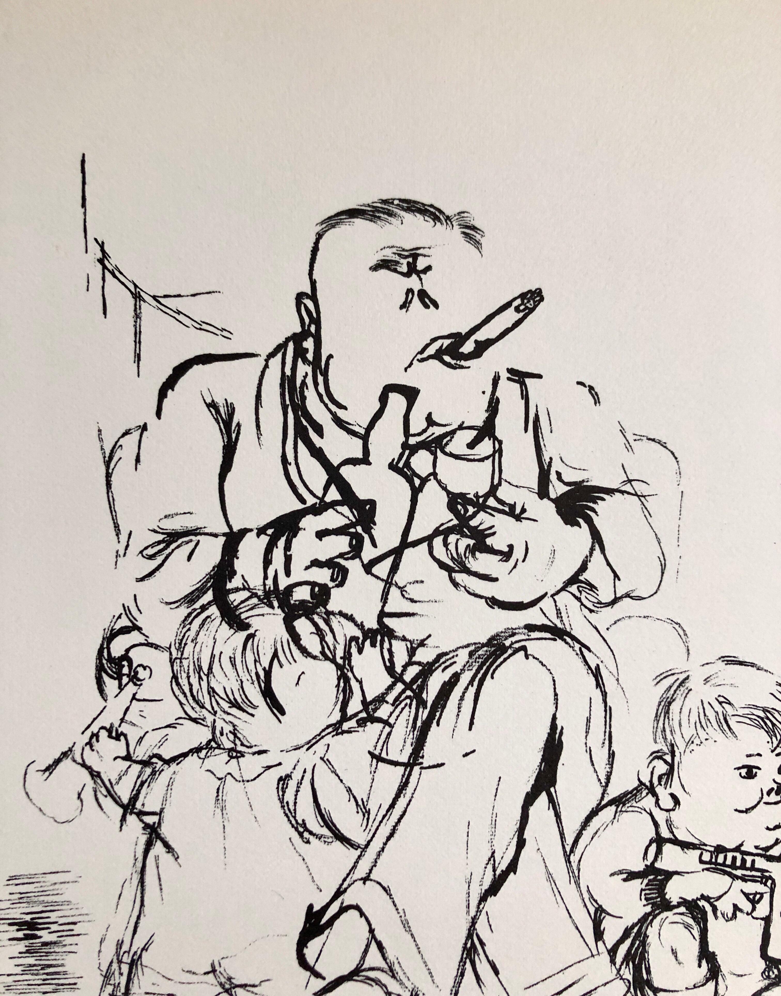 1936 Lithograph Interregnum, Cigar, Kid w Toy Gun,  Small Edition Weimar Germany - Print by George Grosz