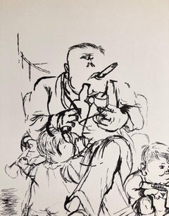 1936 Lithograph Interregnum, Cigar, Kid w Toy Gun,  Small Edition Weimar Germany
