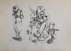 1936 Lithograph Interregnum, Cigar, Kid w Toy Gun,  Small Edition Weimar Germany