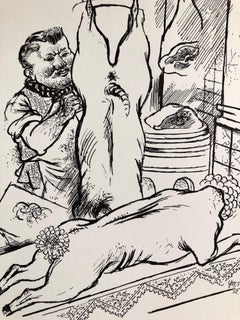 1936 Lithograph Interregnum Portfolio Butcher Shop Small Edition Weimar Germany