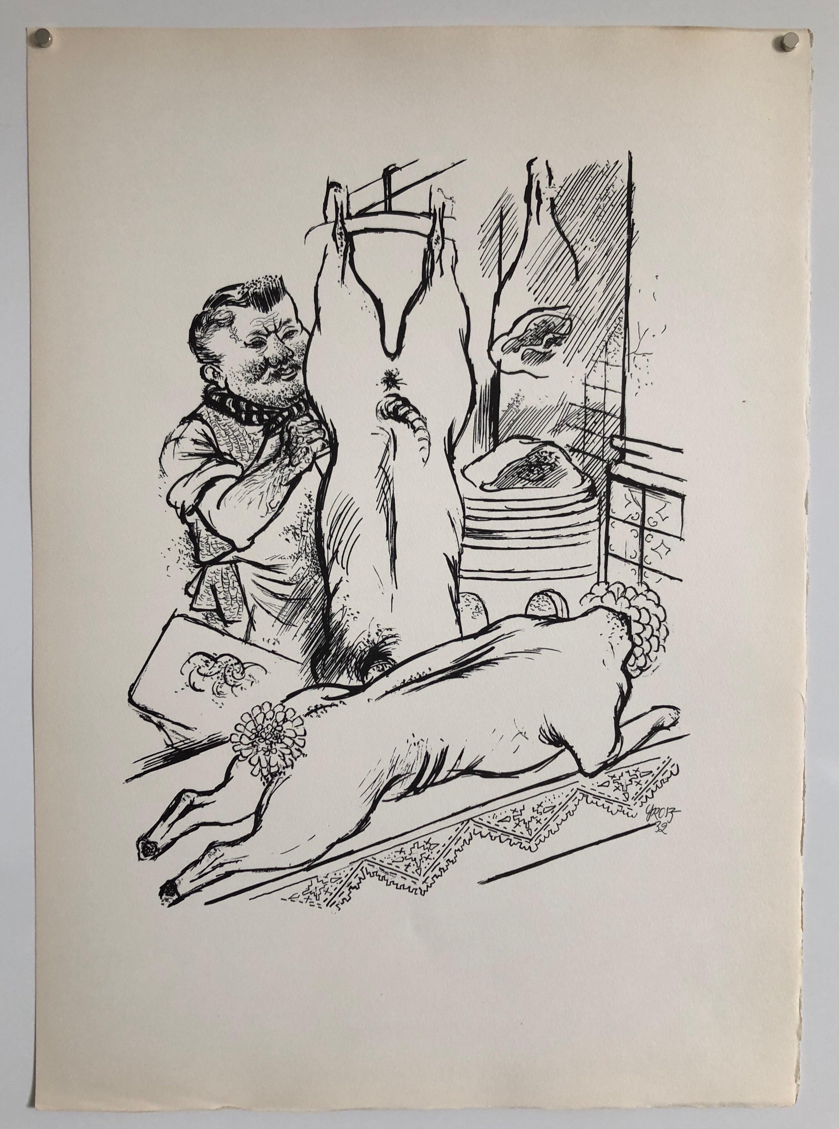 1936 Lithograph Interregnum Portfolio Butcher Shop Small Edition Weimar Germany For Sale 1