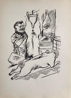 Lithographie Interregnum Portfolio Butcher Shop petite édition Weimar Allemagne, 1936