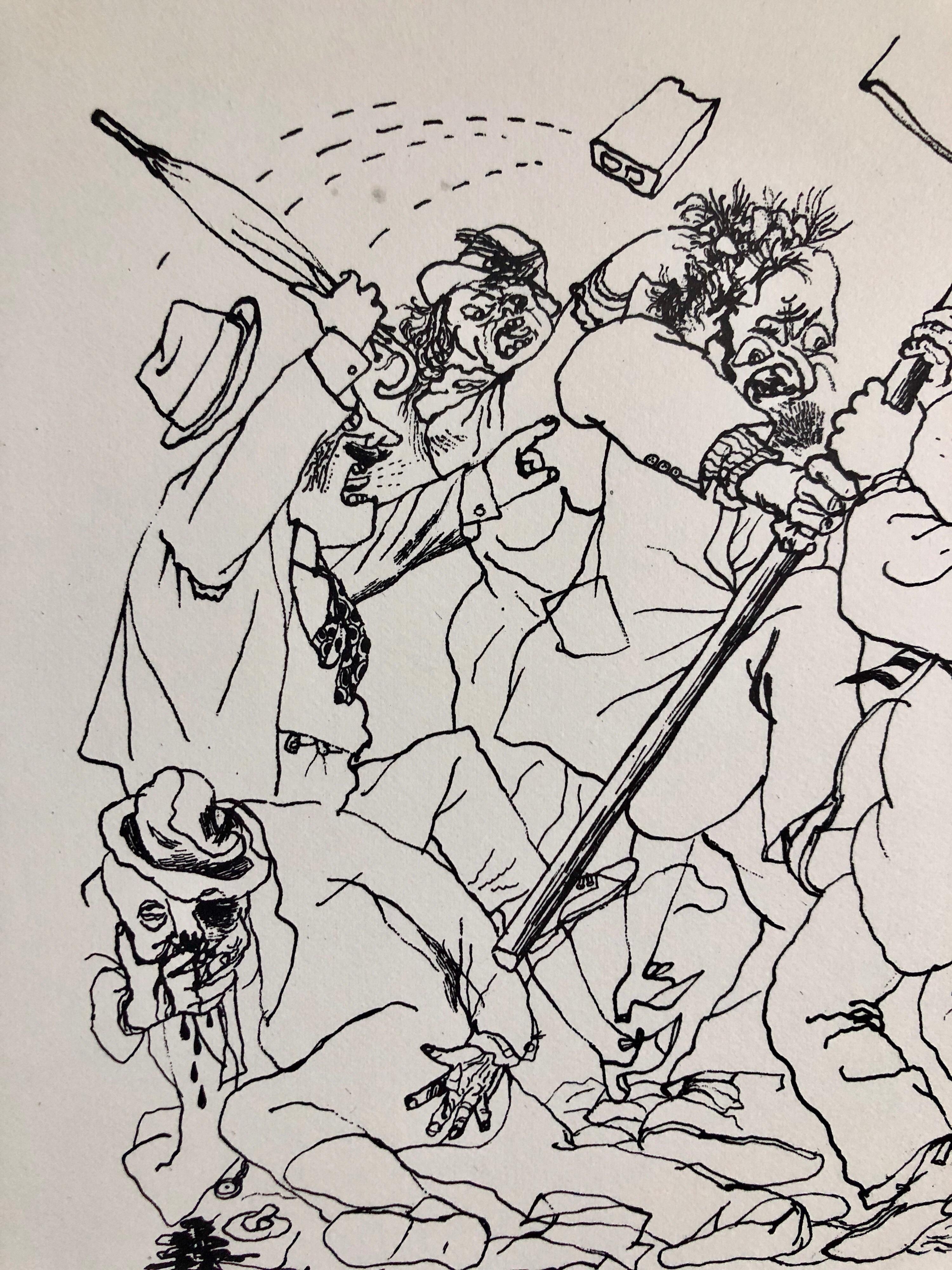 1936 Litografía Interregno Motín Callejero Protesta Pequeña Edición Weimar Alemania - Interior Print Gris de George Grosz