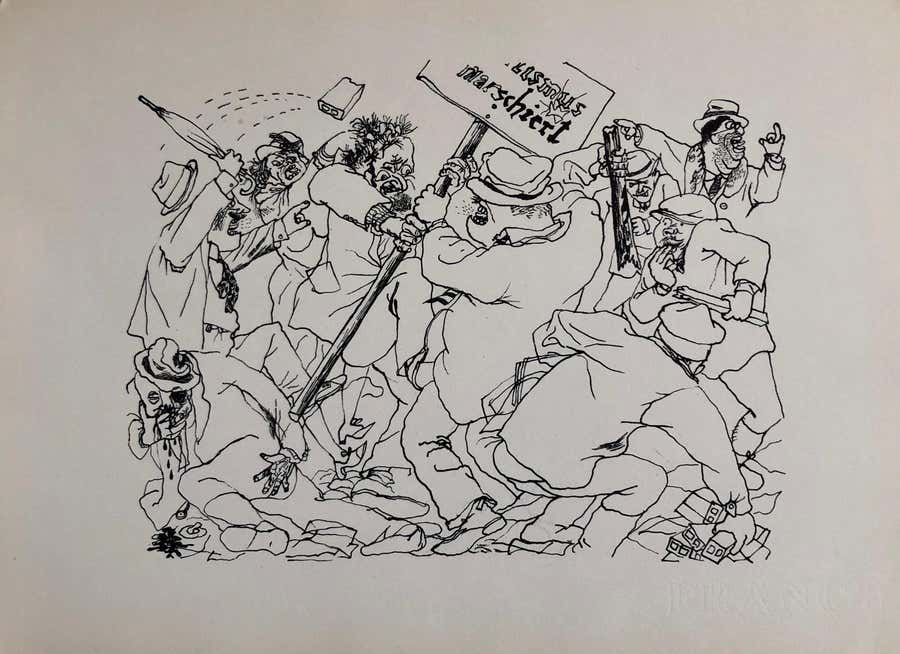 1936 Lithograph Interregnum Street Riot Protest Small Edition Weimar Germany