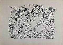 Litografía de 1936: disturbios callejeros durante el interregno, protesta, edición limitada, República de Weimar, Alemania