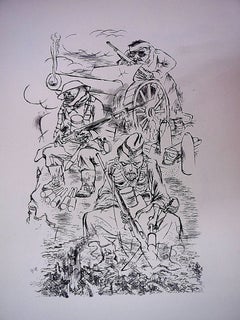 1936 Lithograph Soldiers in battle World War I small edition