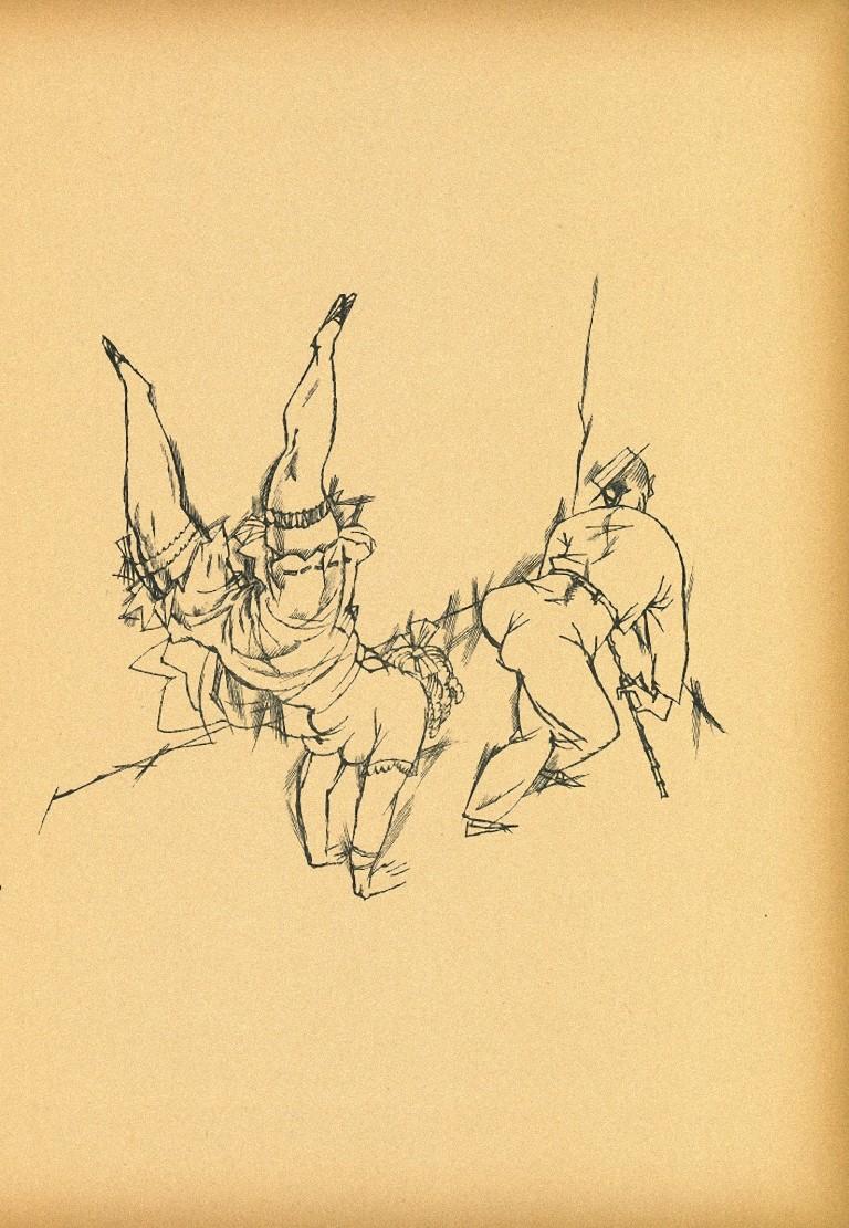 Acrobats from Ecce Homo is an original offset and lithograph realized by George Grosz.

The artwork is the plate n. 50 from the portfolio Ecce Homo published between 1922/1923,edition of Der Malik-Verlag Berli.

Numbered on plate on lower margin.