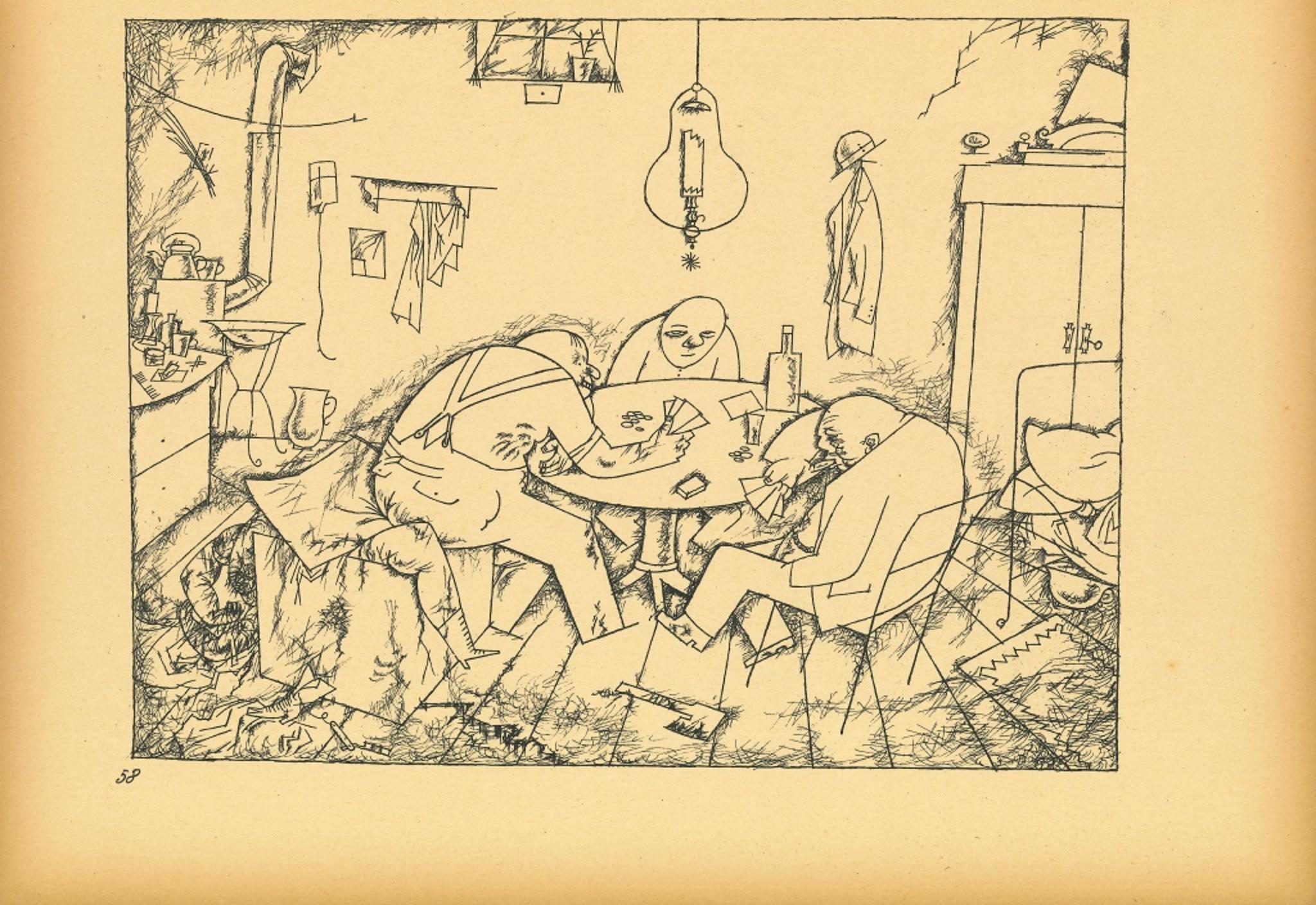 Apachen from Ecce Homo is an original offset and lithograph, realized by George Grosz.

The artwork is the plate n. 58 from the portfolio Ecce Homo published between 1922/1923, edition of Der Malik-Verlag Berlin.

Numbered on plate on lower margin.