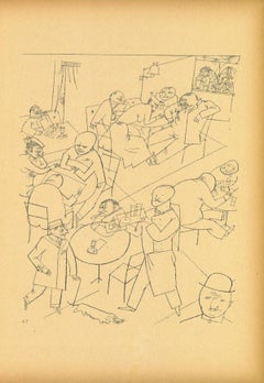 Cafe - Original Offset and Lithograph by George Grosz - 1923