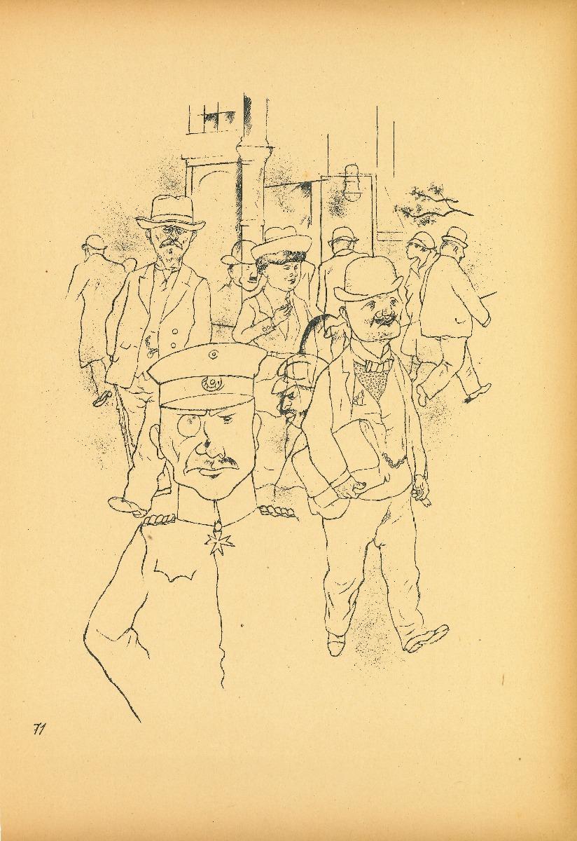 German Men from Ecce Homo is an original offset lithograph, realized by George Grosz.

The artwork is the plate n. 71  from the porfolio Ecce Homo published between 1922/1923,edition of Der Malik-Verlag Berli, that includes offset lithograph
