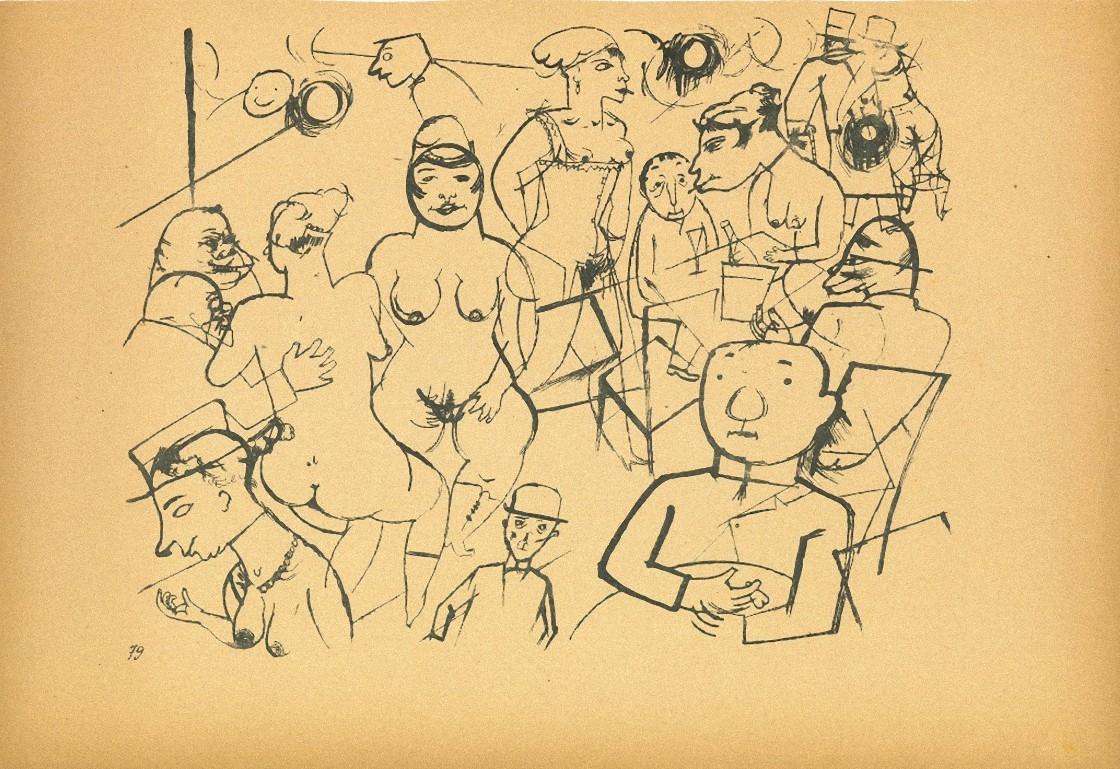 George Grosz Figurative Print - Dr. Benn's Night Cafe - Offset and Lithograph by G. Grosz - 1923
