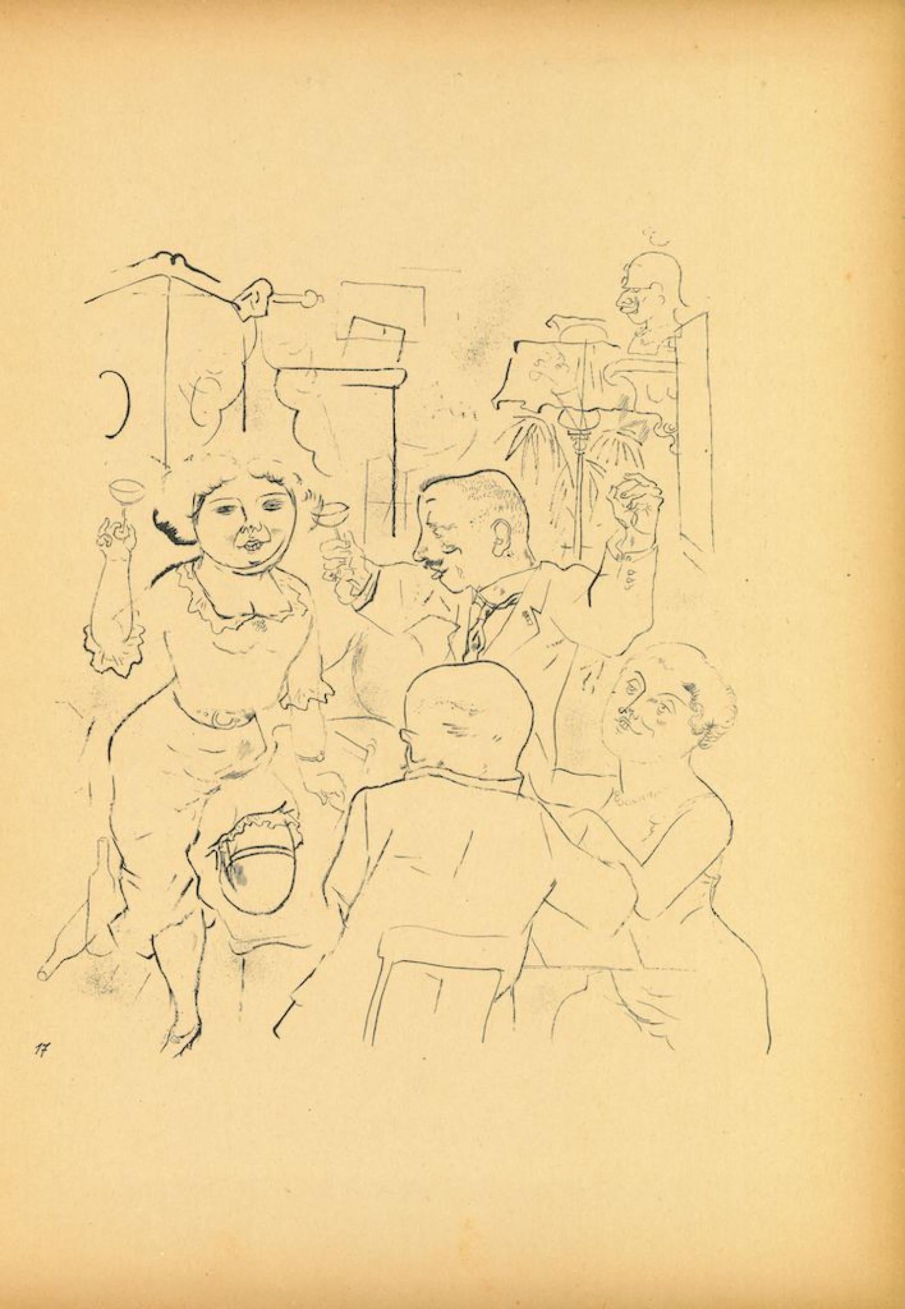 Engagement  is an original offset and lithograph realized by George Grosz.

The artwork is the platen. 17 from the portfolio Ecce Homo published between 1922/1923, edition of Der Malik-Verlag Berlin.

Original title: Verlobung

Good conditions