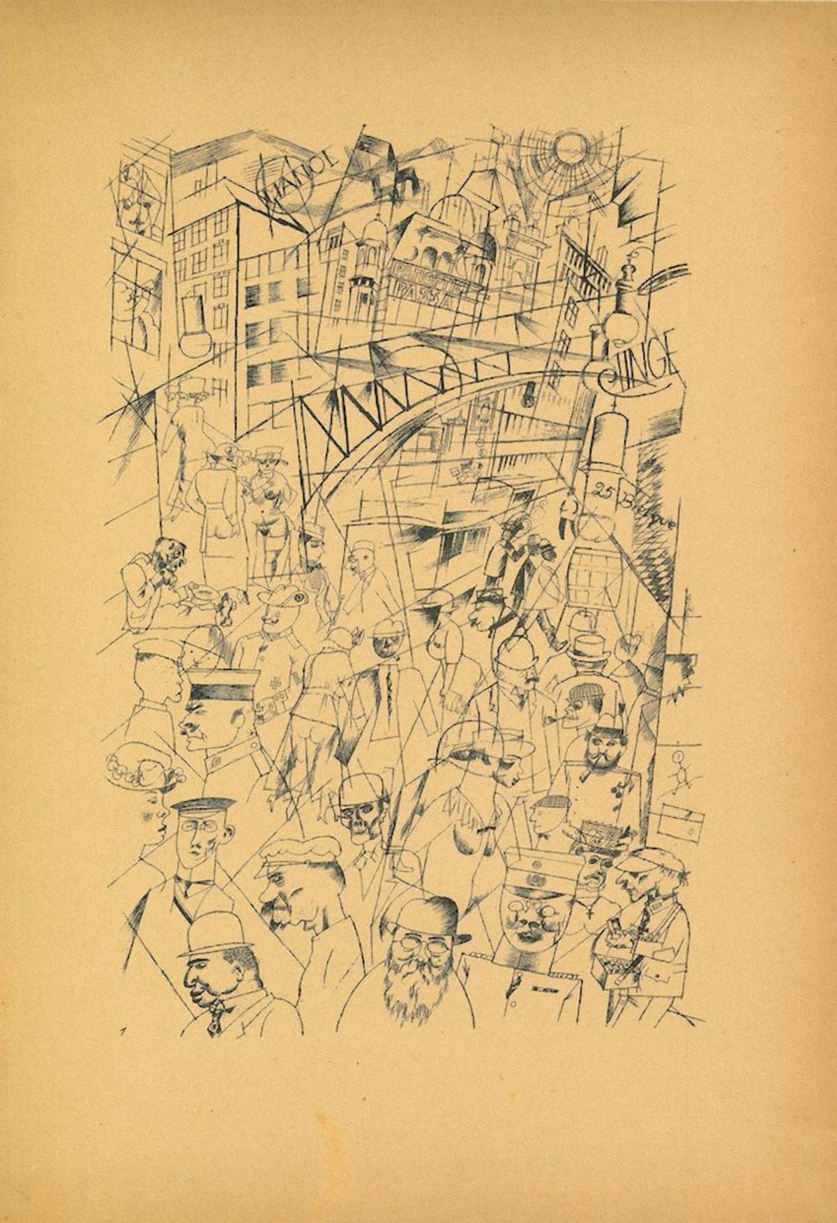 Friedrichstrasse is an original offset and lithograph print realized by George Grosz.

The artwork is the plate n. 1 from the portfolio Ecce Homo published between 1922/1923, edition of Der Malik-Verlag Berlin.

Original title: Friedrichstraße

Good