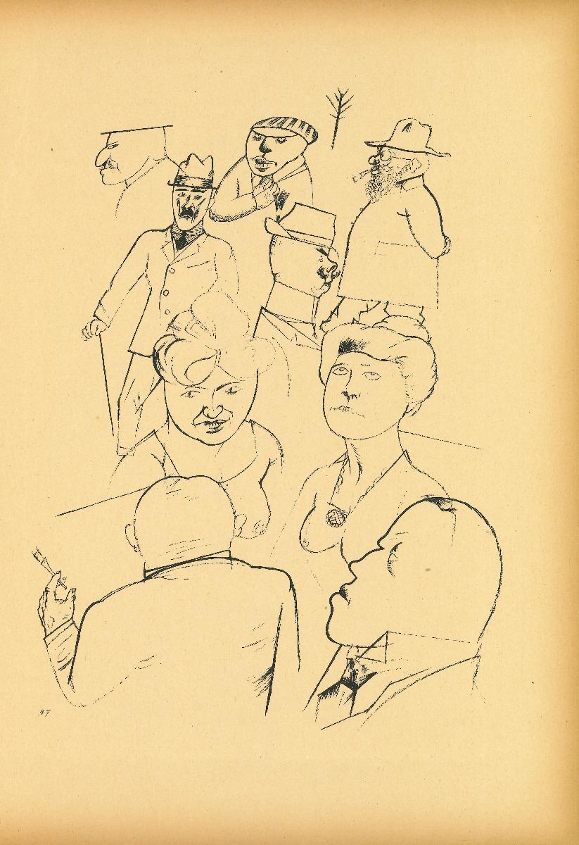 Homeland figures from Ecce Homo is an original offset and lithograph, realized by George Grosz in 1922.

The artwork is the plate n. 47  from the portfolio Ecce Homo published between 1922/1923, edition of Der Malik-Verlag Berlin.

Numbered on plate