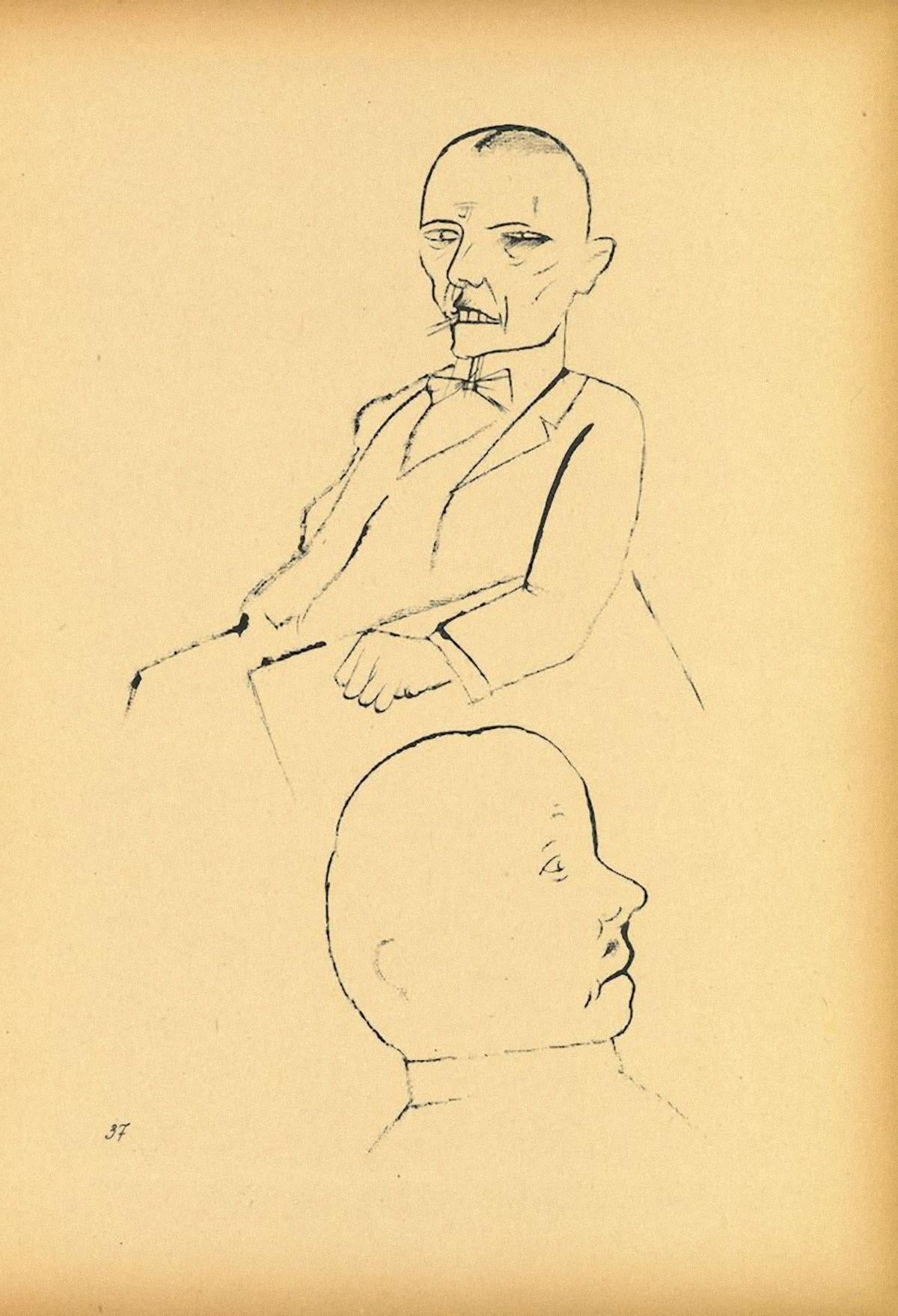 In Thought - Original Offset and Lithograph by George Grosz - 1920
