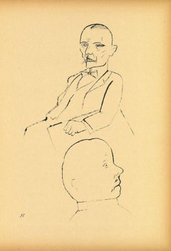 In Thought - Offset e litografia originale di George Grosz - 1920
