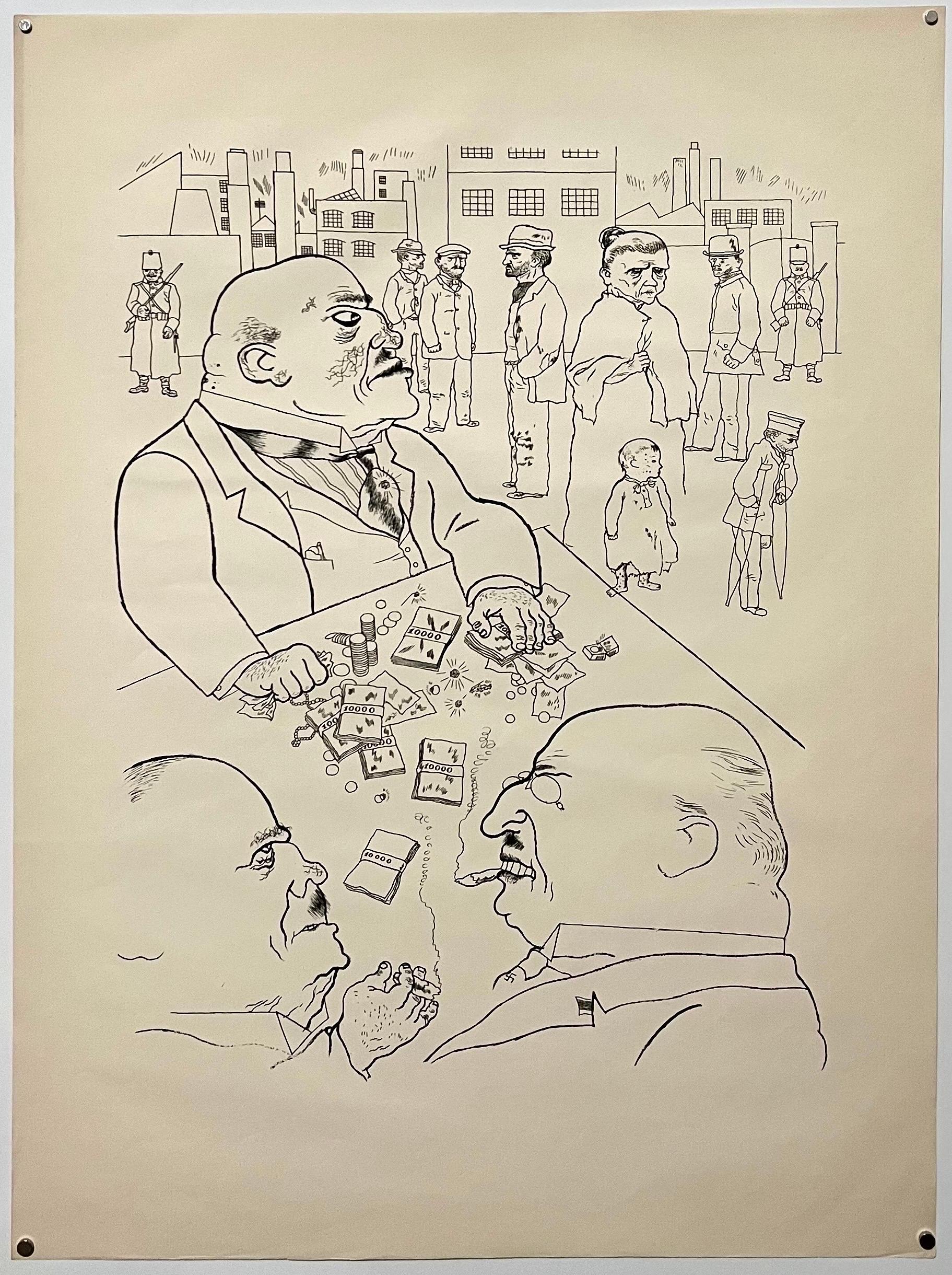 De Los ladrones. Litografías de George Grosz para el drama del mismo nombre. 
Fotolitografía sobre papel con marca de agua. 19 X 25,5 pulgadas (tamaño de la hoja).  No está firmado a mano ni numerado en pecil.
Edición limitada. Berlín, Malik-Verlag,