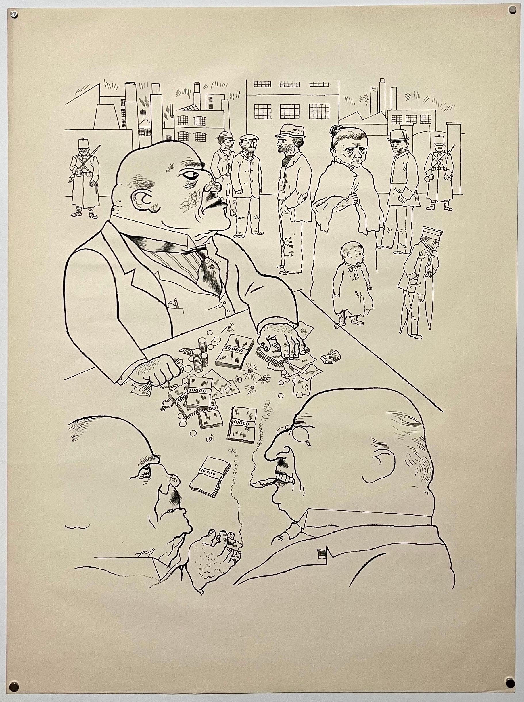 Large George Grosz 1923 Lithograph Die Rauber German Expressionism WPA Realism 