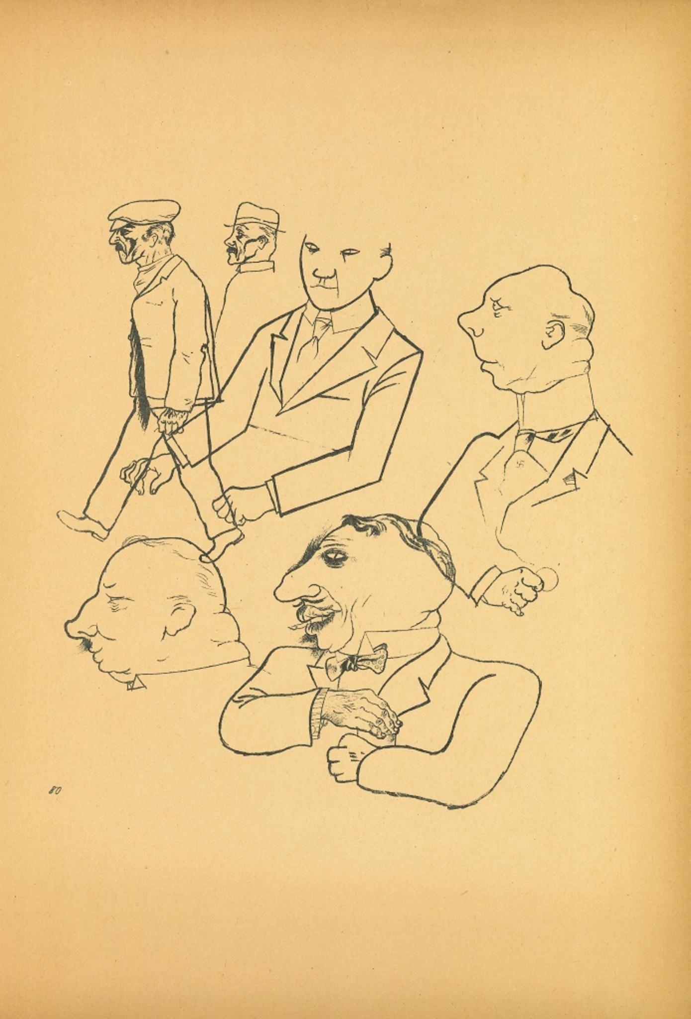 Lithographie originale de George Grosz « Men from Ecce Homo » (Les hommes de Ecce Homo) - 1923