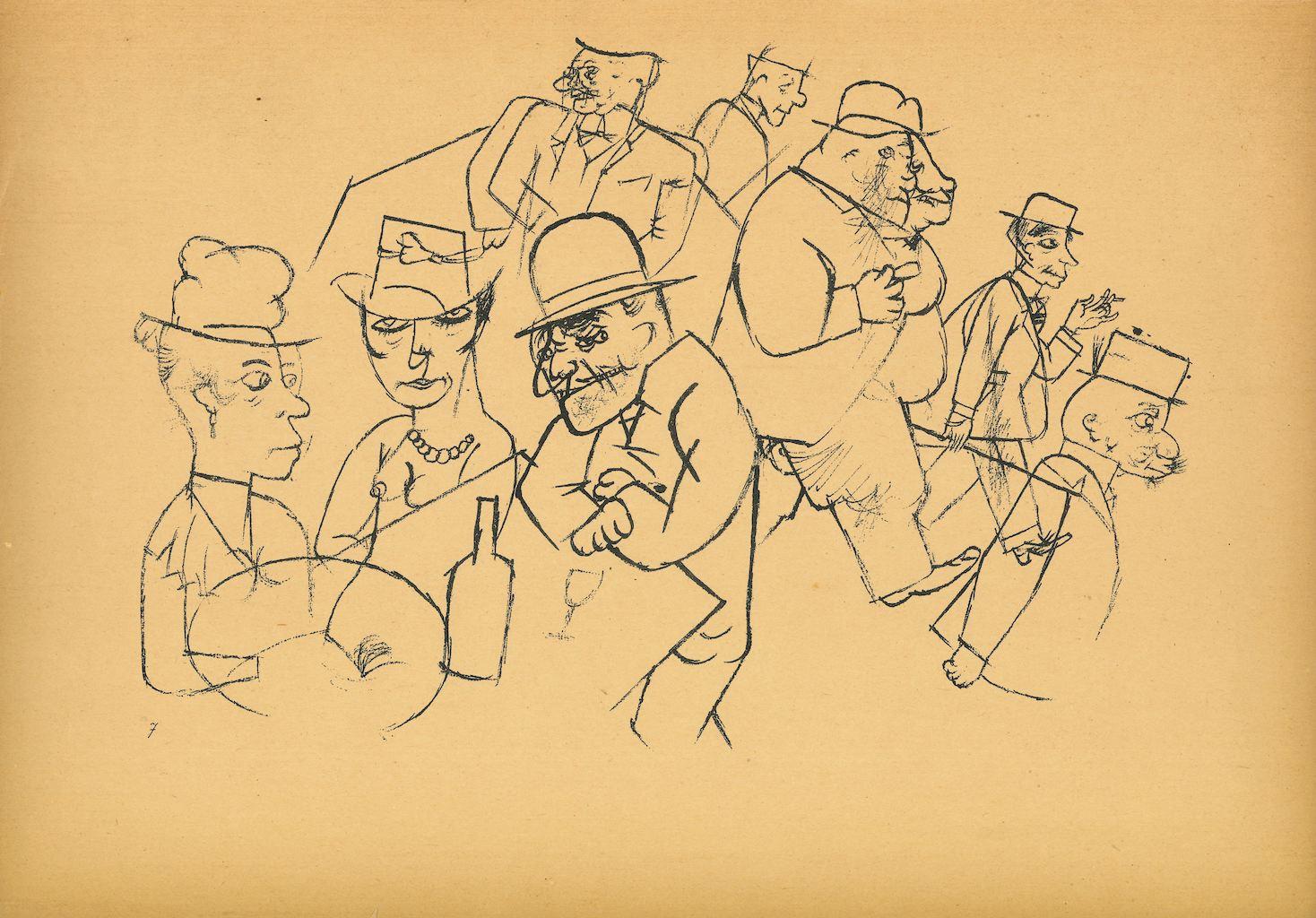 George Grosz Figurative Print - Nice evening in Motzstrasse - Original Offset and Lithograph by G. Grosz - 1923