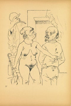 Nude - Original Offset and Lithograph by George Grosz - 1923